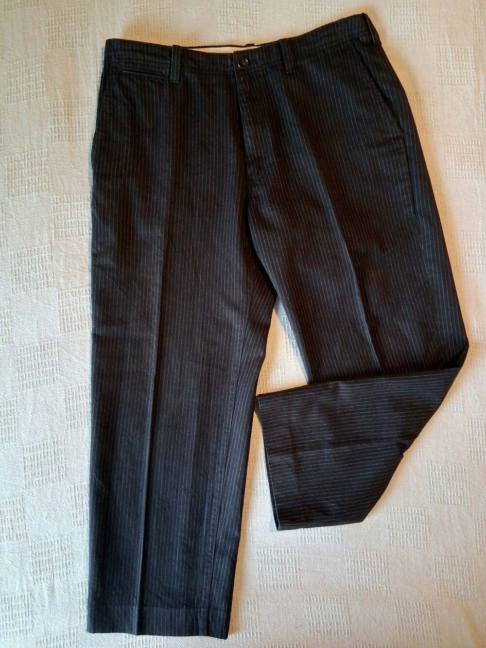 Banana Republic Dress Pants Size 32/34 Black Pinstripe Wool Blend